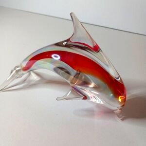 Hand-blown Art Glass Dolphin Paperweight.